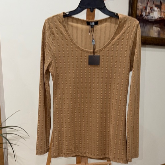 Lior Paris Tops - Lior Paris Zina-T Camel Tan Long-Sleeve Scoop Neck Textured Top 
Size L